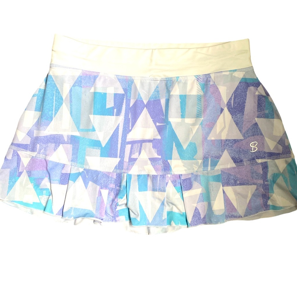 Sofiabella Blue and White Geometric Skort - M white blue,Lavender, poly spandex